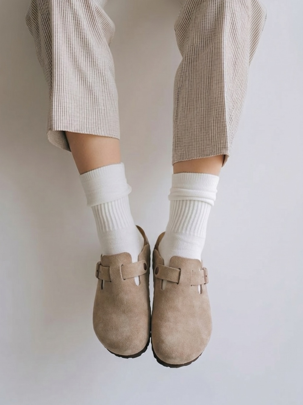 KIDMI Women's 9.5-10 Beige Suede Slip-On Cork Clogs Mules  Buckle Potato Shoes
